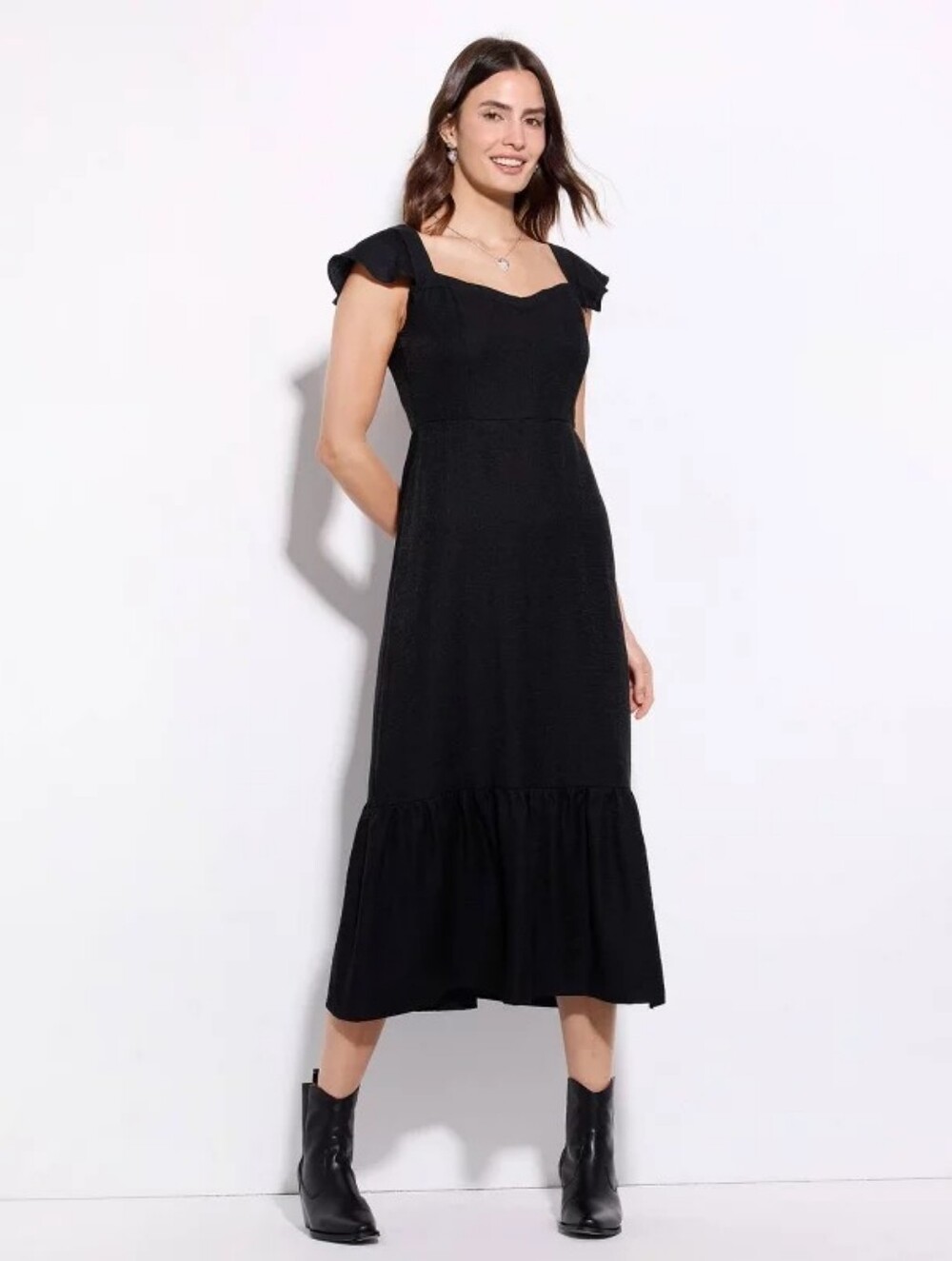 NWT Wild Fable Ebony Black Flutter Sleeve Midi Dress - Size Medium